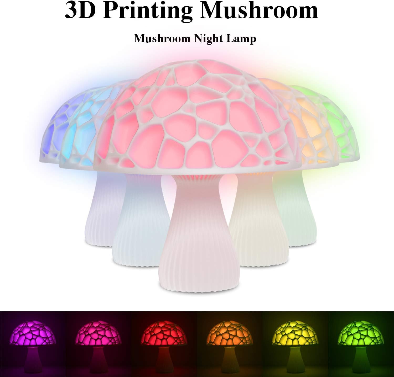 61SKPYhE3zL._AC_SL1500_.jpg Non-Toxic PLA Material 3D Printed Mushroom Lamp Lights with Remote Control, USB Rechargeable Decorative Dimmable 16 Color LED Night Light for Teen, Kid, Baby Gifts (7.8") - Image 3