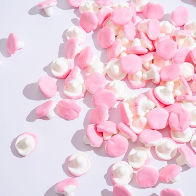 Strawberry Foam Mushrooms – Soft & Chewy Bulk Candy, 3.97 LB Case