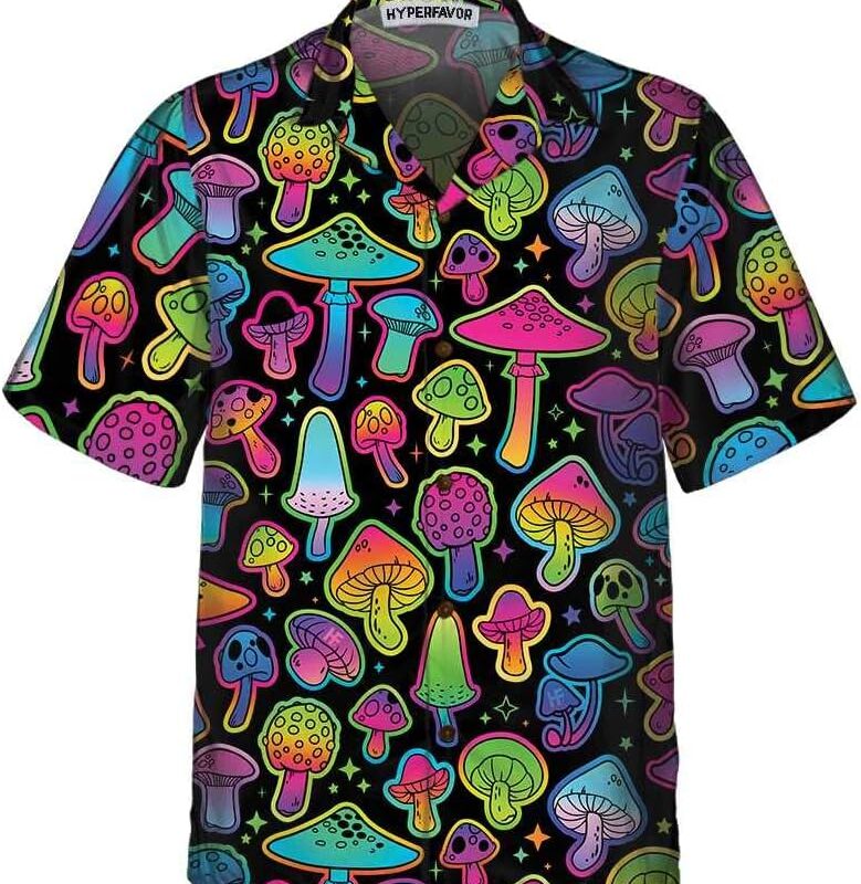 HYPERFAVOR Short Sleeve Mushroom Shirts for Men & Women- Mushroom Hawaiian Shirts- Best Mushroom Gifts
