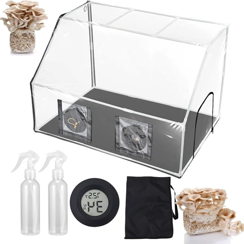 Portable Grow Box Mushroom Monotub Kit Upgraded Still Air Box Mushroom Mycology, with 2 Sprayer & Thermometer, 90X60X60CM Mushroom Planting BagTent, Mycology Fume Hood Propagation Stations