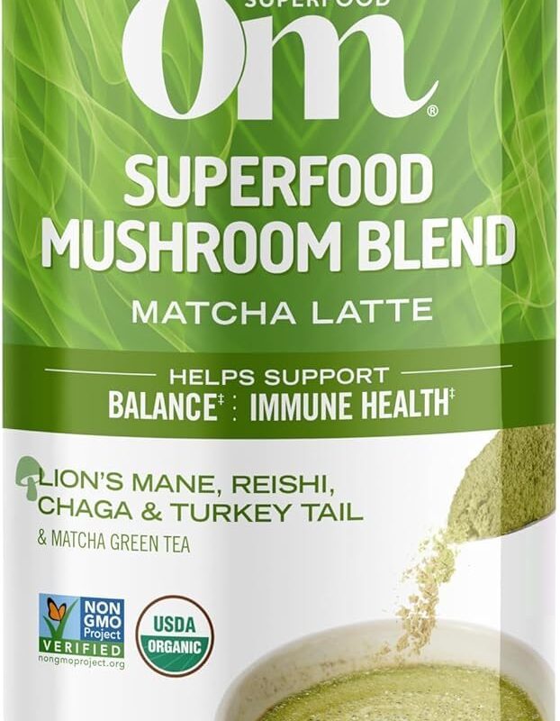 OM MUSHROOM SUPERFOOD Matcha Latte Blend Mushroom Powder, 8.47 Ounce and Hot Chocolate Blend Mushroom Powder, 8.47 Ounce Bundle