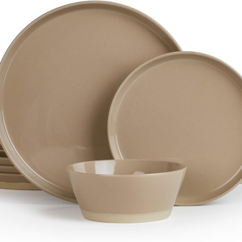 Famiware Saturn Dinnerware Sets, 12 Pieces Dish Set, Plates and Bowls Sets for 4, Cinnamon Brown