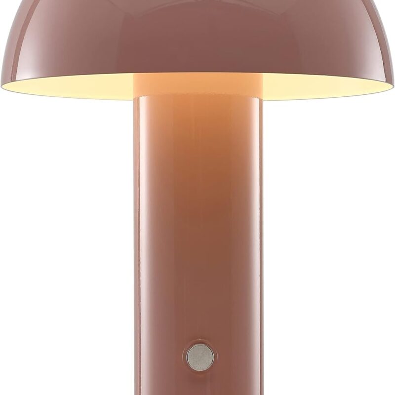 JONATHAN Y JYL7115F Boletus 10.75" Contemporary Bohemian Rechargeable/Cordless Portable Iron Integrated LED Mushroom Table Lamp Modern, Coastal Bedside Desk Nightstand Lamp, Pink