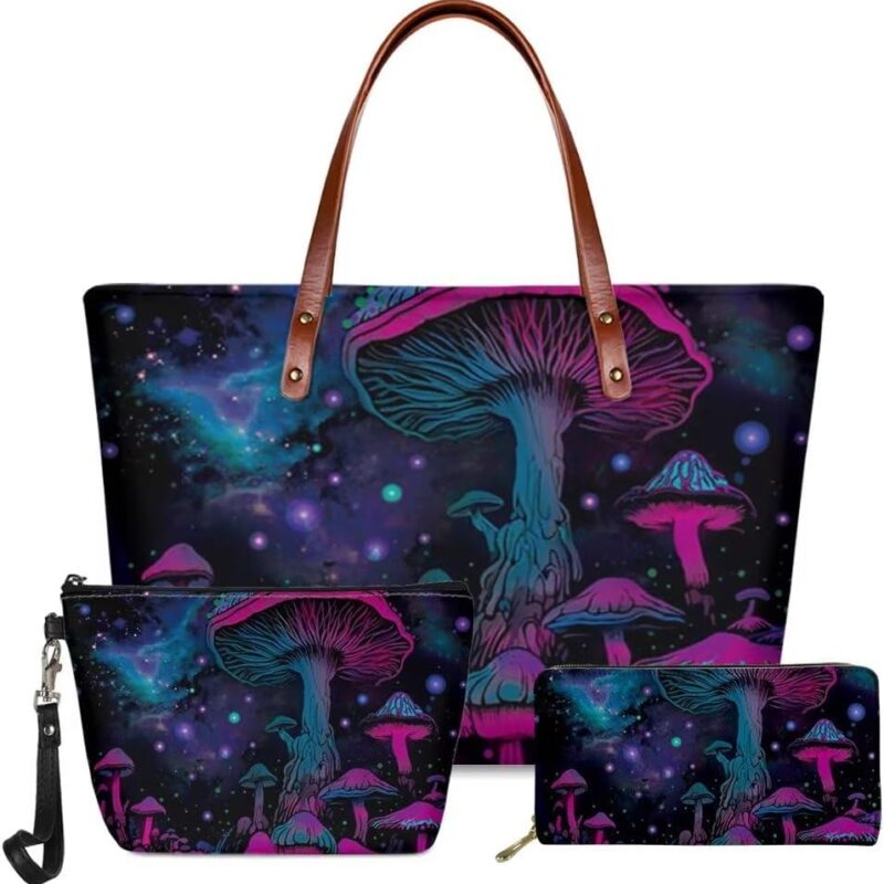 FKELYI Womens 3 Piece Handbag Top-Handle Bags Set with Long Wallets&Cosmetic Case