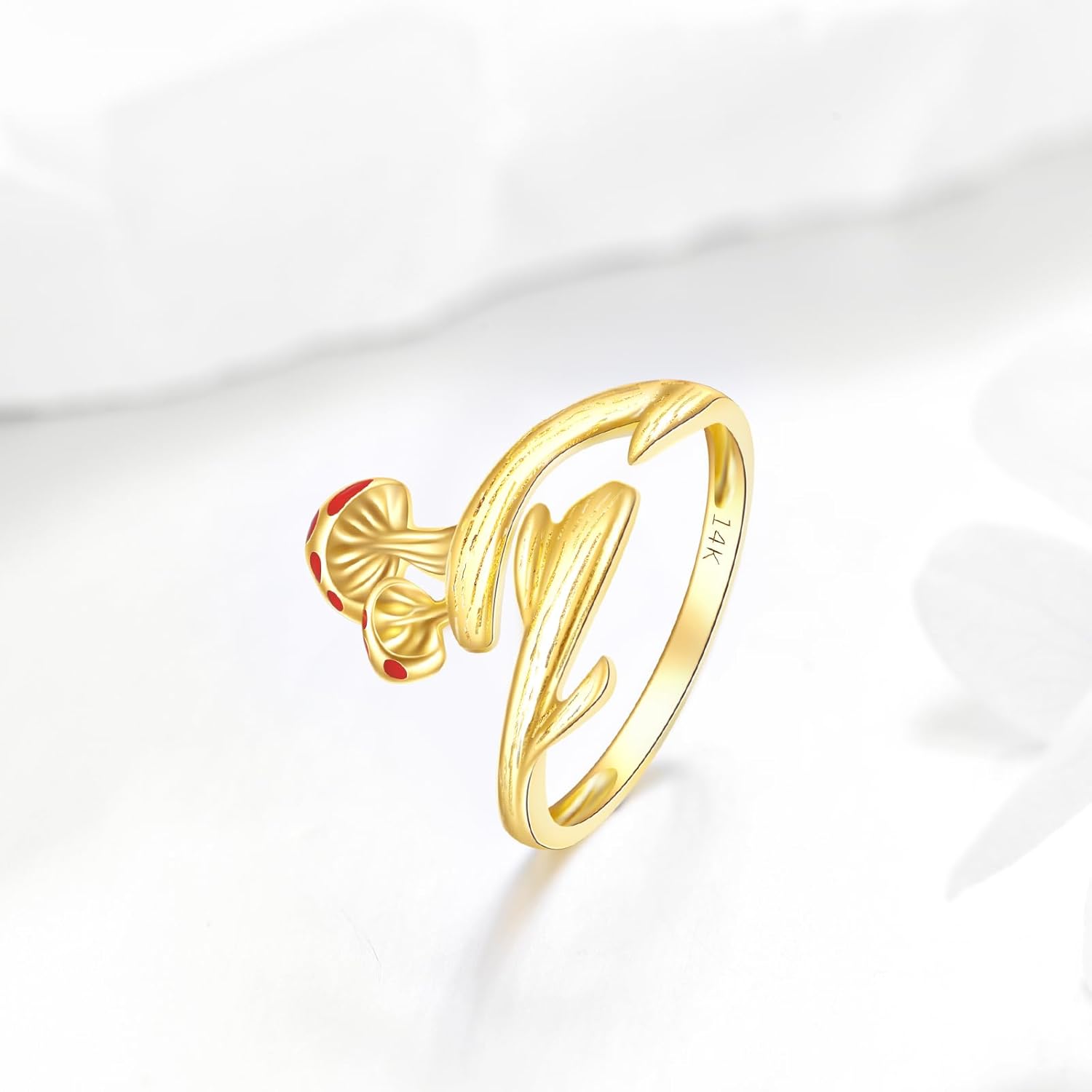 61gtCnr24LL._AC_SL1500_.jpg KECHO 14K Solid Gold Lotus Rings for Women Flower Mushroom Rose Ring Yoga Jewelry Birthday Mothers Day Gifts for Mom Men - Image 2