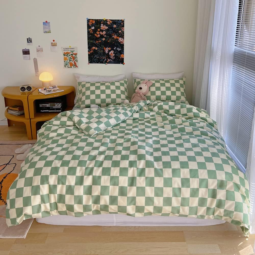 61iQi6OWO1L._AC_SL1000_.jpg Wellboo Green White Plaid Comforter Sets Queen Women Men Sage Green Checkerboard Grid Bedding Comforters Cotton Boys Girls Modern Grass Green and White Checkered Geometric Quilts Luxury Abstract Bed - Image 6
