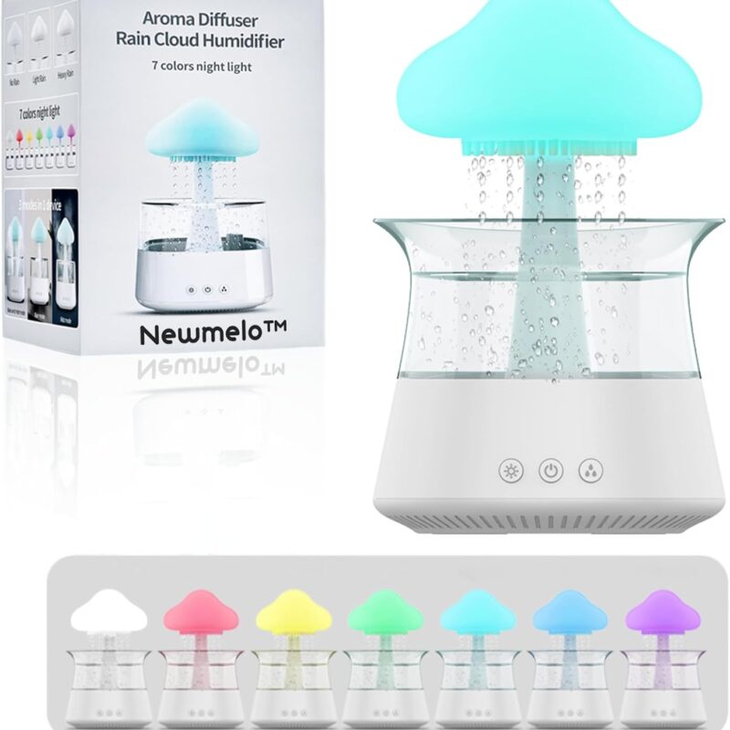 Newmelo™ Sleep Aid Aromatherapy Machine Humidifier,Mushroom Humidifier with 7 Colorful Atmosphere Light,Listening to Rain Sounds Enjoy Relaxing Time. (Button Version)