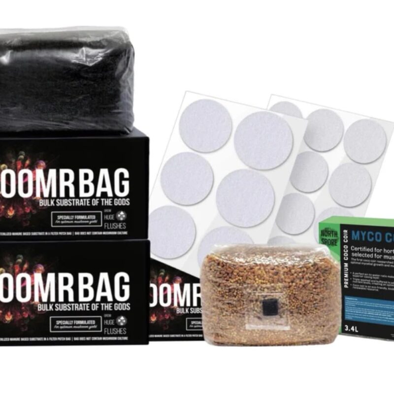 North Spore Boomr Bag Monotub Refill Kit for BoomrBin | Boomr Bag Sterilized Manure Substrate | Sterilized Grain Bag | Coco Coir Substrate | for Use in BoomrBin Monotub
