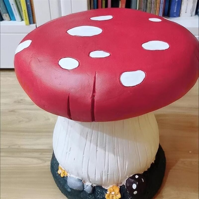 Small Mushroom Shape Ottoman, Outdoor Garden Resin Decorative Mushroom Stool, Red