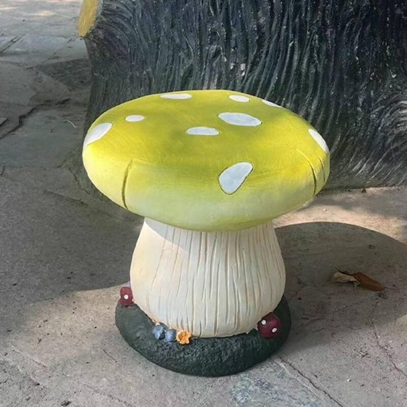 Colorful Mushroom Stools, Outdoor Statues Garden Mushroom Stools, Resin Mushroom House Statue, Simulation Mushroom Chair Garden Decor, Chair for Yard Lawn Pond Ornament(Green)