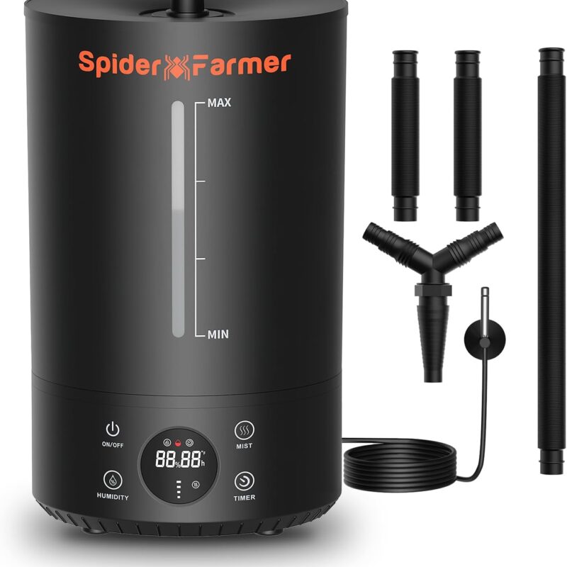 Spider Farmer 3-in-1 6L Humidifier Indoor with Timer & Hose Cool Mist Ultrasonic Humidifiers Large Room with Temperature & Humidity Probe for Plant Mushroom Greenhouse Bedroom Grow Tent Top Fill Black