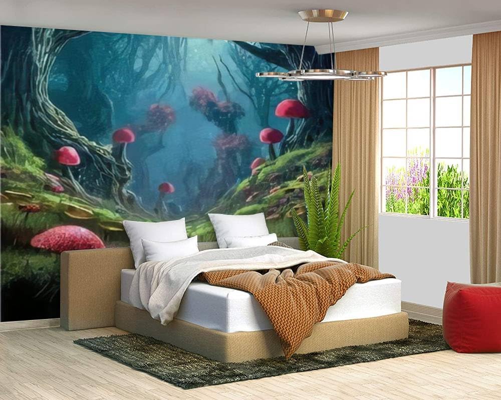 61naxLVBKL._AC_SL1000_.jpg 3D Modern Canvas Wallpaper Mural surreal mushroom landscape fantasy wonderland landscape mushrooms Peel and Stick Removable Self Adhesive Wall Stickers for Living Room Kids Bedroom Home Decor - Image 3