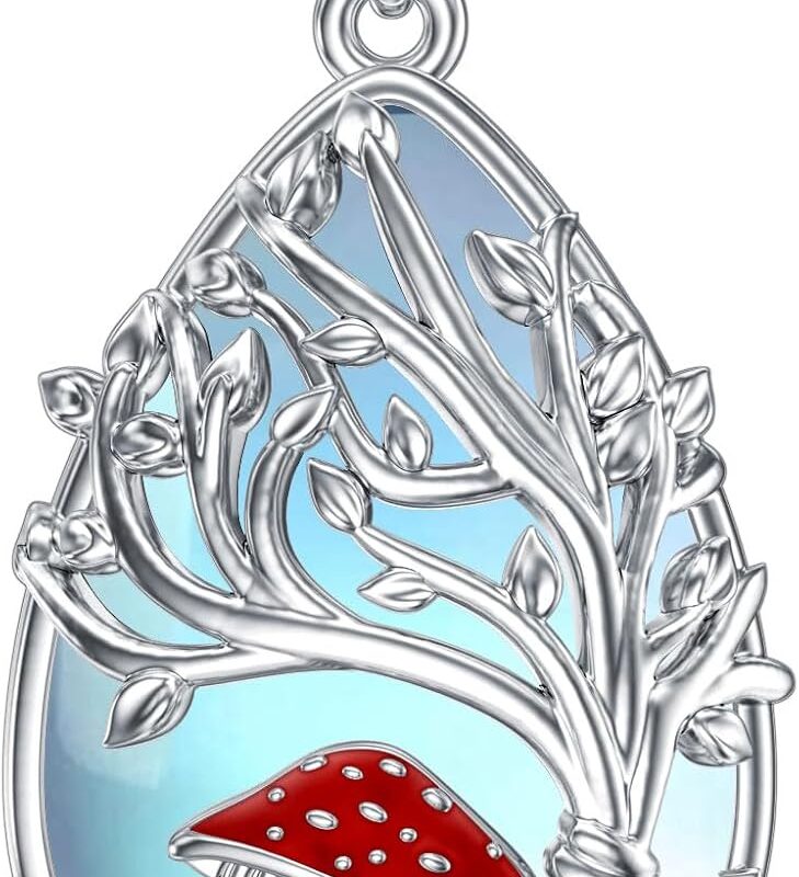 Tree of Life Mushroom Crystal Necklace 925 Sterling Silver Frog Mushroom Pendant Jewelry gifts for Women Mushroom Lovers