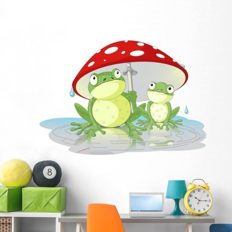Wallmonkeys Two Frogs Under Mushroom Wall Decal Peel and Stick Graphic (60 in W x 41 in H) WM199350