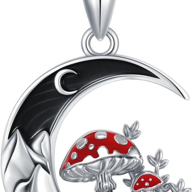 Gothic Jewelry Bat/Cat/Wolf/Dragon/Owl/Fox/Spider/Sun Pendant Sterling Silver Crescent Moon Necklace for Women Girls Black Jewelry Gifts