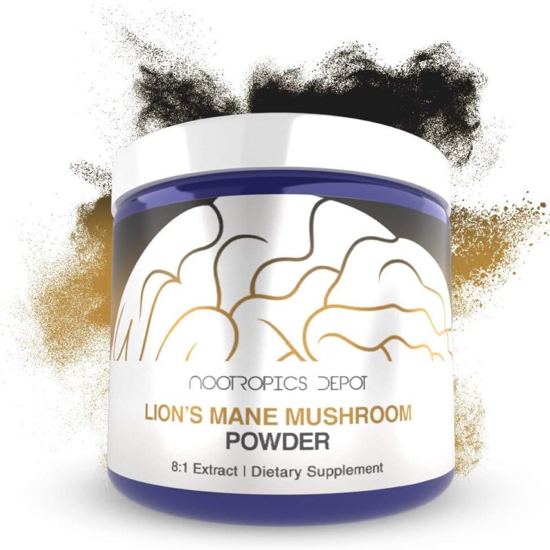 Nootropics Depot Lions Mane Mushroom Powder | 8:1 Whole Fruiting Body Dual Extract | 60 Grams | Hericium erinaceus | Brain Health Supplement | Neuroprotective + Boosts Mood | Supports Immune Health