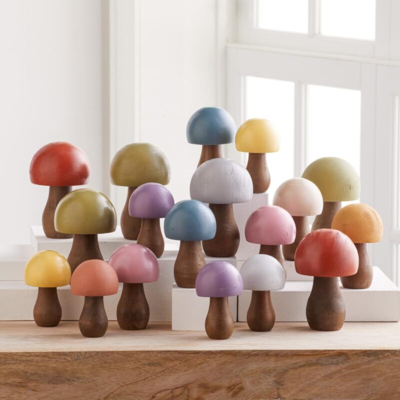Wood Mushrooms set of 18, custom colors, charming nature inspired gift, cottagecore, hand painted, wooden mushrooms, whimsy, home decor, hand painted, (Paint Set of 18)