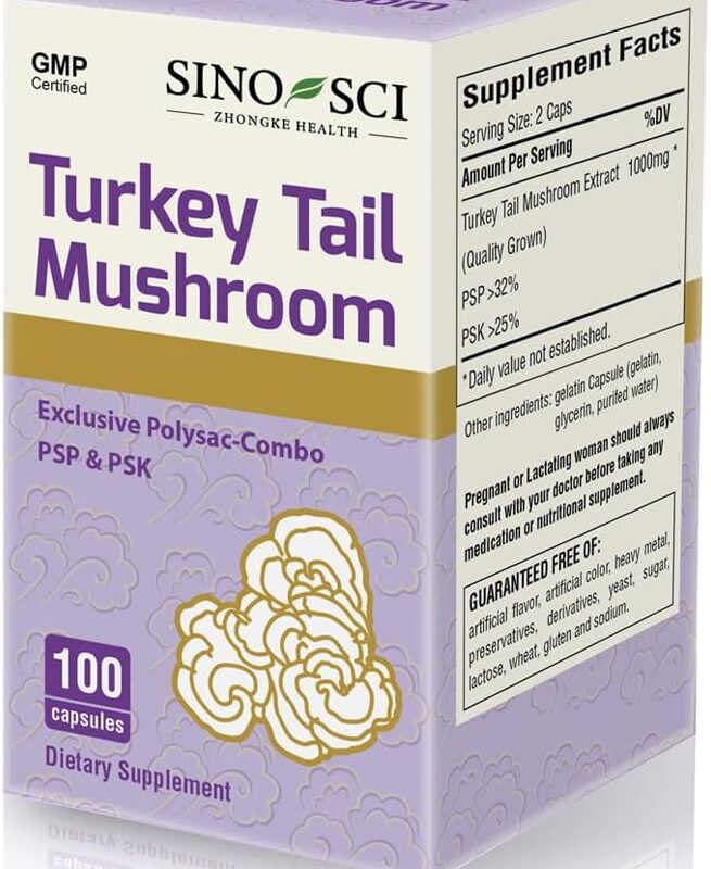 Turkey Tail Mushroom - 100% Fruit Body Extract, PSK>25% & PSP, Non-GMO - 100 Caps (1 Bottle)