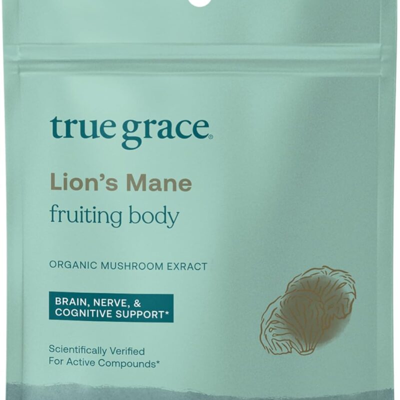 True Grace Mushroom Lion's Mane Brain, Nerve & Cognitive Support - 120 Count Capsules - Organic