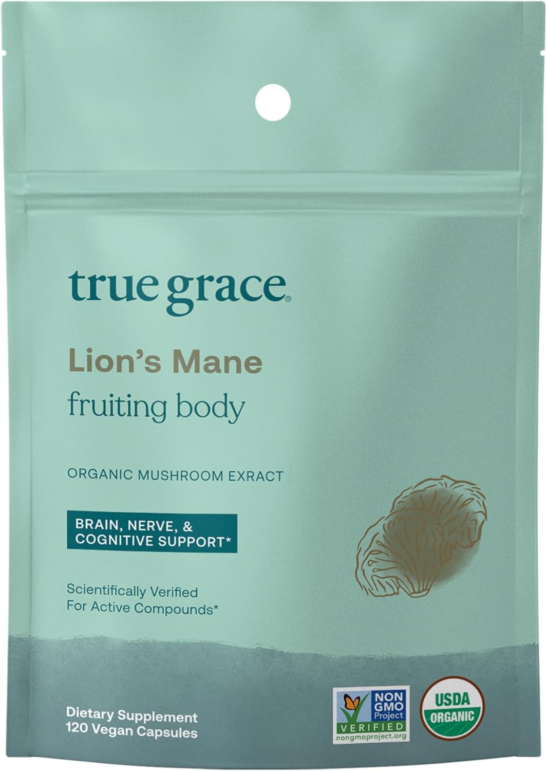 61rgbX5jeQL._AC_SL1500_.jpg True Grace Mushroom Lion's Mane Brain, Nerve & Cognitive Support - 120 Count Capsules - Organic