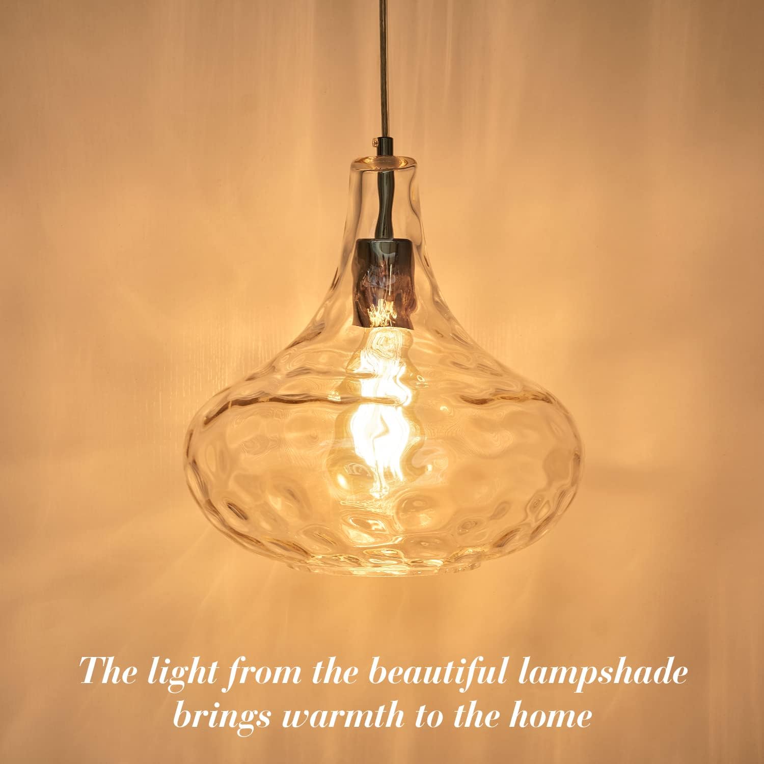 61rlJKxUmfL._AC_SL1500_.jpg Vintage Farmhouse Glass Pendant Light - Handblown Clear Hammered Glass Shade - Adjustable Cord Ceiling Fixture for Kitchen Island, Hallway, and Kitchen Sink - 11 Inch Chrome - Image 9