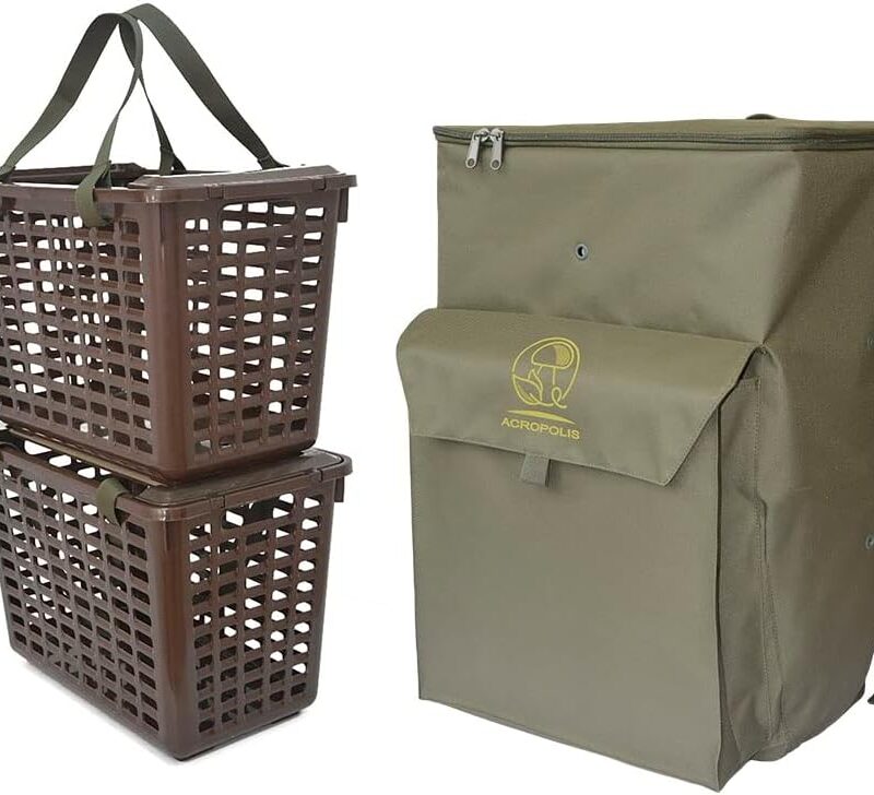 Acropolis Wicker Forage Basket - Backpack for Mushroom Picking - Mushrooms Rucksack - Foraging Backpack with Straps for Forager - Belt Forage Basket Pouch for Hiking, Camping, Hunting.
