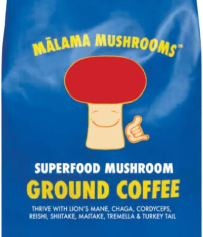Organic Ground Mushroom Coffee by Malama | 8-Mushroom Superfood Blend with Lion’s Mane, Reishi, Cordyceps for Focus & Immune Support | Low Acid, Smooth Bold Flavor, Adaptogenic Energy | 12oz Bag