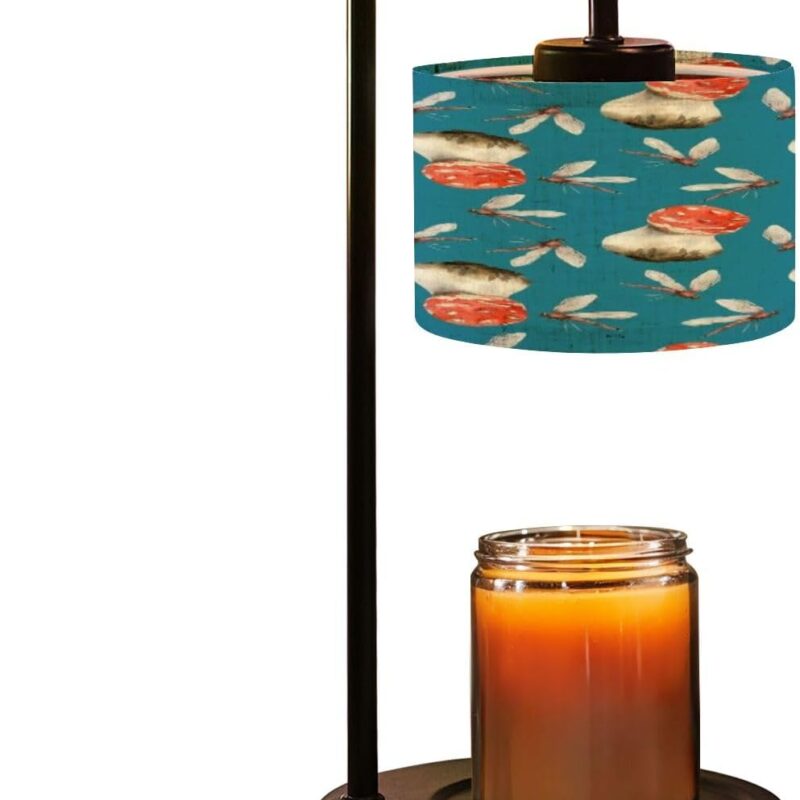 Candle Warmer Lamp with Timer Red mushrooms dragonflies seamless pattern blue edible fungus insects Dimmable Wax Warmer with 4 Bulbs Birthday Gifts for Jar Candles Women House Warming New Home Decor