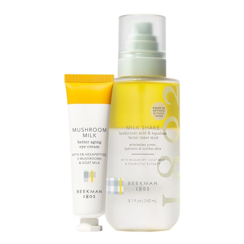 Beekman 1802 Mushroom Milk Better Aging Eye Cream (0.68 fl oz) + Milk Shake Hydrating Toner & Face Mist (8.1 fl oz) - Good for Sensitive Skin - Cruelty Free
