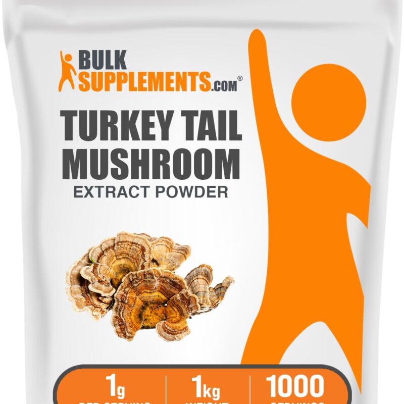 BulkSupplements.com Turkey Tail Mushroom Extract Powder - Coriolus Versicolor Extract, Turkey Tail Mushroom Powder - Vegan & Gluten Free, 1000mg per Serving. 5kg (11 lbs) (Pack of 5)