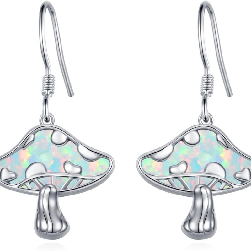 Mushroom Earrings 925 Sterling Silver White/Pink/Blue Opal Mushroom Stud/Dangle Earring Jewelry Gifts for Women Teen Girls Birthday