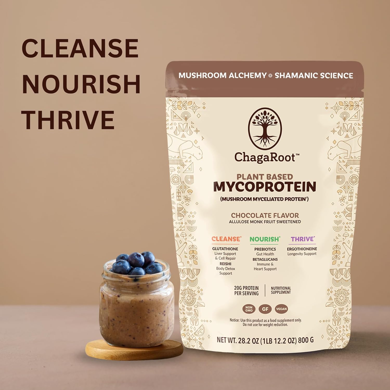 71ouxJUJQL._AC_SL1500_.jpg Mycoprotein Mushroom Protein Powder - Vegan Protein, Plant Based, Superfood, Master Blend of Chaga, Reishi, Turkey Tail, Shiitake, Lions Mane - Chocolate (1.76 lb) - Image 8