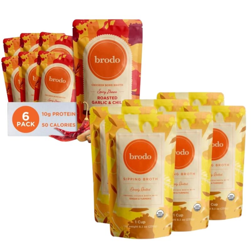 Brodo Deeply Rooted Organic Chicken Broth with Turmeric & Ginger | Nutrient Dense, Chef Crafted Bone Broth in Single Serving Pouches | Not Made From Concentrate, No Preservatives (6x 8.3 oz Pouches)