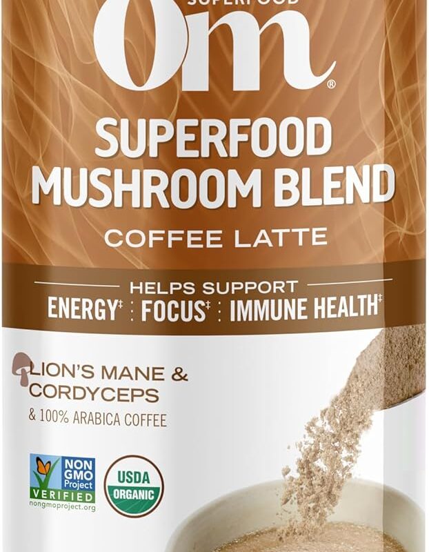 OM MUSHROOM SUPERFOOD Coffee Latte Blend Mushroom Powder, 8.47 Ounce and Master Blend 10 Mushrooms Complex& Adaptogens, 3.17 oz Bundle