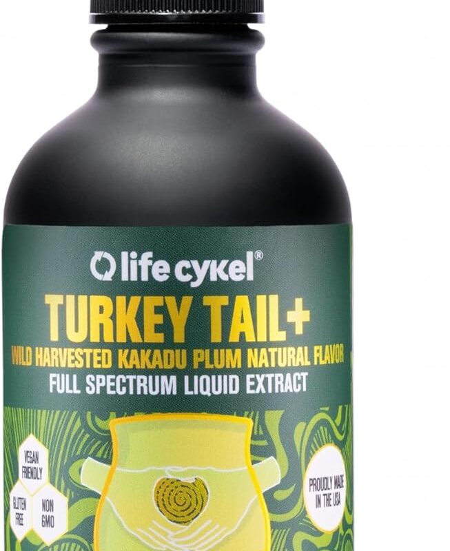 Lifecykel - Organic Turkey Tail Mushroom Liquid Extract with Kakadu Plum - Immune Support & Digestive Health Prebiotic Supplement - Vegan, Non-GMO and Gluten Free - 4 Fl Oz
