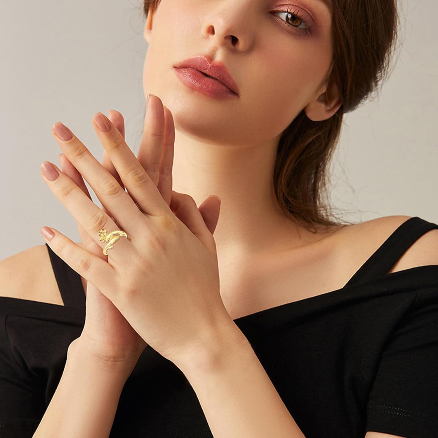 712aJ3LGbIL._AC_SL1500_.jpg KECHO 14K Solid Gold Lotus Rings for Women Flower Mushroom Rose Ring Yoga Jewelry Birthday Mothers Day Gifts for Mom Men - Image 4