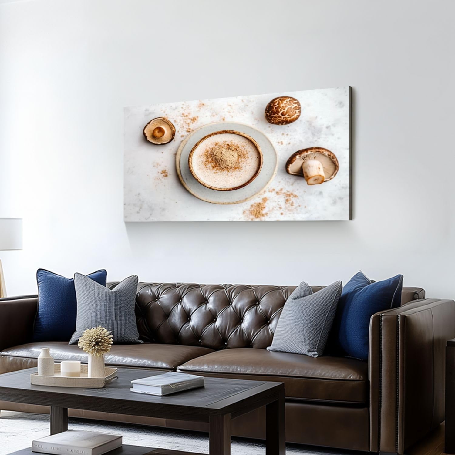 713MiFsXFFL._AC_SL1500_.jpg Canvas Wall Art Prints Top view mushroom shiitake powder unsweetened coconut almond blend Large Framed Wall Art Painting Artwork Poster Hanging Home Decor for Living Room Office Bathroom 20"x40" - Image 2