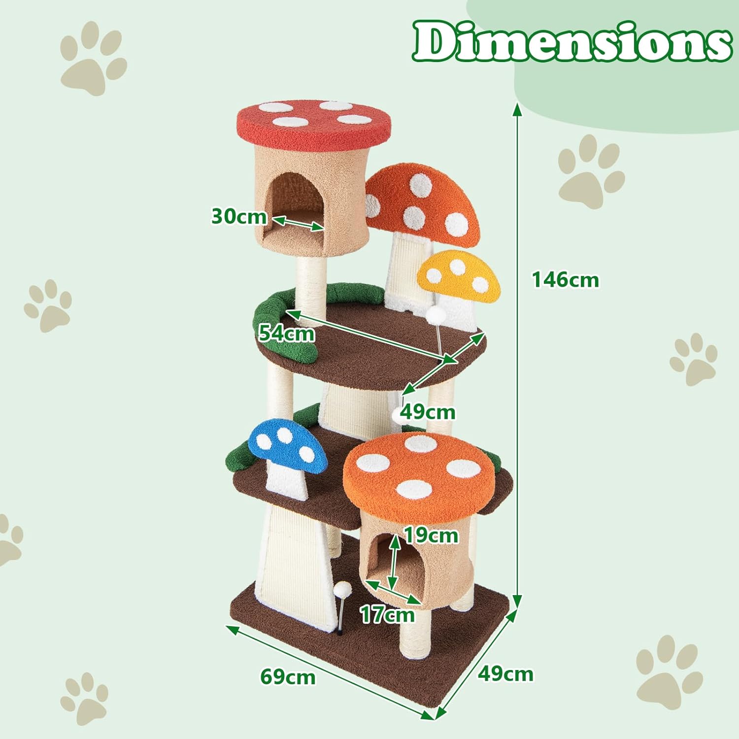 715sUibtlpL._AC_SL1500_.jpg PETSITE Mushroom Cat Tree, 57.5 Inches Tall Multi-Level Cat Tower with Natural Sisal Scratching Posts & Boards, Cat Condo and Teasing Spring Ball, Cute Cat Tree Tower for Indoor Cats Large Adult - Image 9