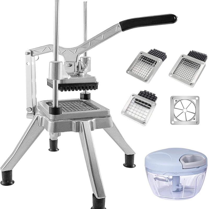 Commercial Vegetable Fruit Chopper W/6-Wedge Slicer&1/4″&3/8″&1/2" Blade Professional Food Dicer French Fry Cutter Onion Slicer Stainless Steel For Tomato Peppers Potato Mushroom
