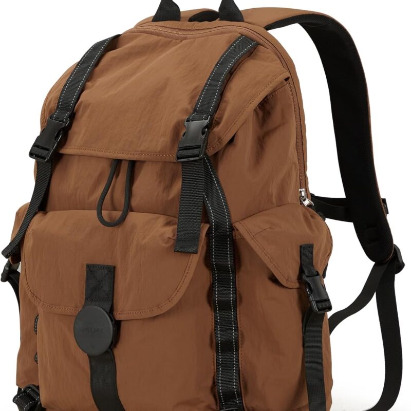 mixi Travel Backpack for Women Men, 18 Inch Carry On Laptop Backpack Flight Approved fits 16'' Laptop, Lightweight Waterproof Hiking Backpack Travel Outdoor Business Casual Daypack, Brown