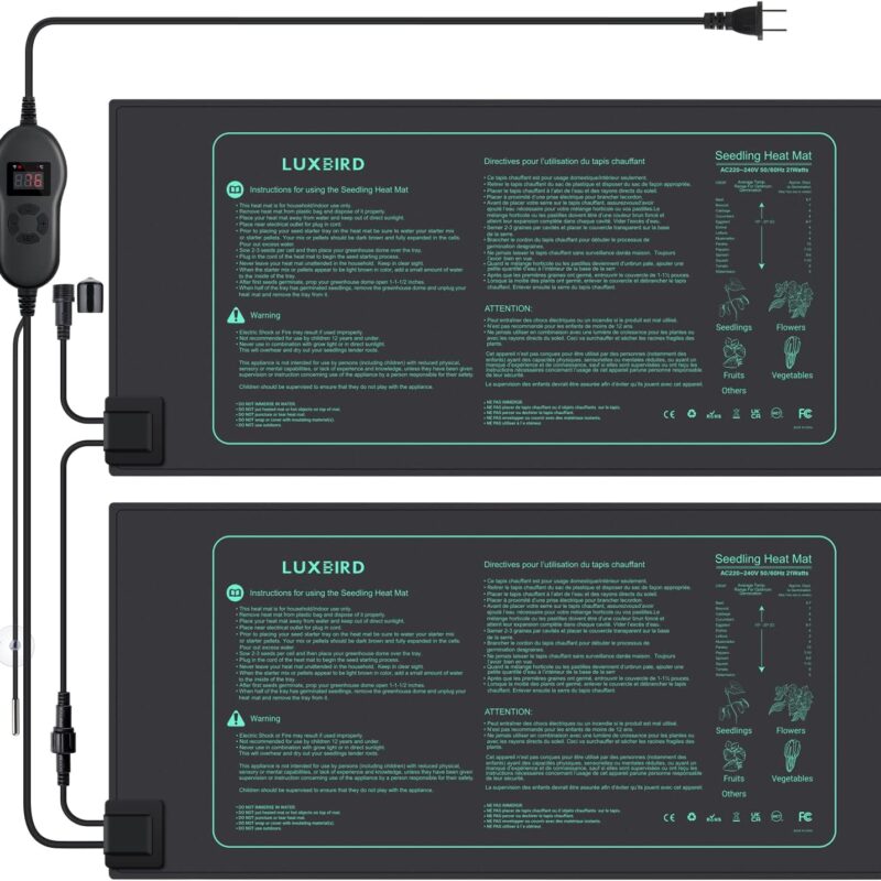 71D07SIB6L._AC_SL1500_.jpg LUXBIRD 2 Pack Seedling Heat Mats with Digital Thermostat Controller, 10" x 20.75" 30W for Seed Starting, Germination, Hydroponics, Brewing, Breeding, Greenhouses (LB-HT02)