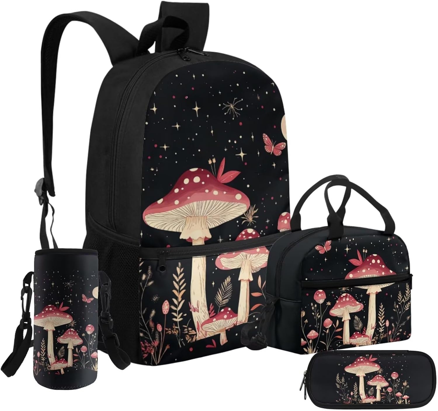 71DprQ2YSxL._AC_SL1500_.jpg doginthehole Aesthetic Mushroom Backpack for School Cute for Girls Large Capacity Girls School Bag with Lunch Bag 4-in-1 17inch Girls Bookbag Set Age 10-12 for Elementary Middle School - Image 2