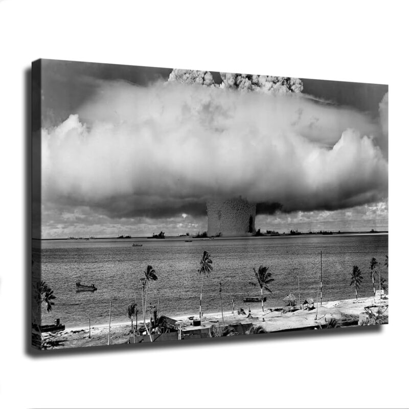 1946 US Atomic Bomb Mushroom Cloud Nuclear Weapons Explosion Historical Black and White Photo Poster (16×24inch ramed)