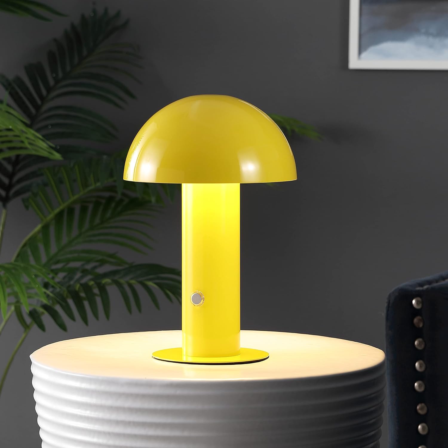 71FOZlvqyOL._AC_SL1500_.jpg JONATHAN Y JYL7115C Boletus 10.75" Contemporary Bohemian Rechargeable/Cordless Portable Iron Integrated LED Mushroom Table Lamp Modern, Coastal Bedside Desk Nightstand Lamp, Yellow - Image 2