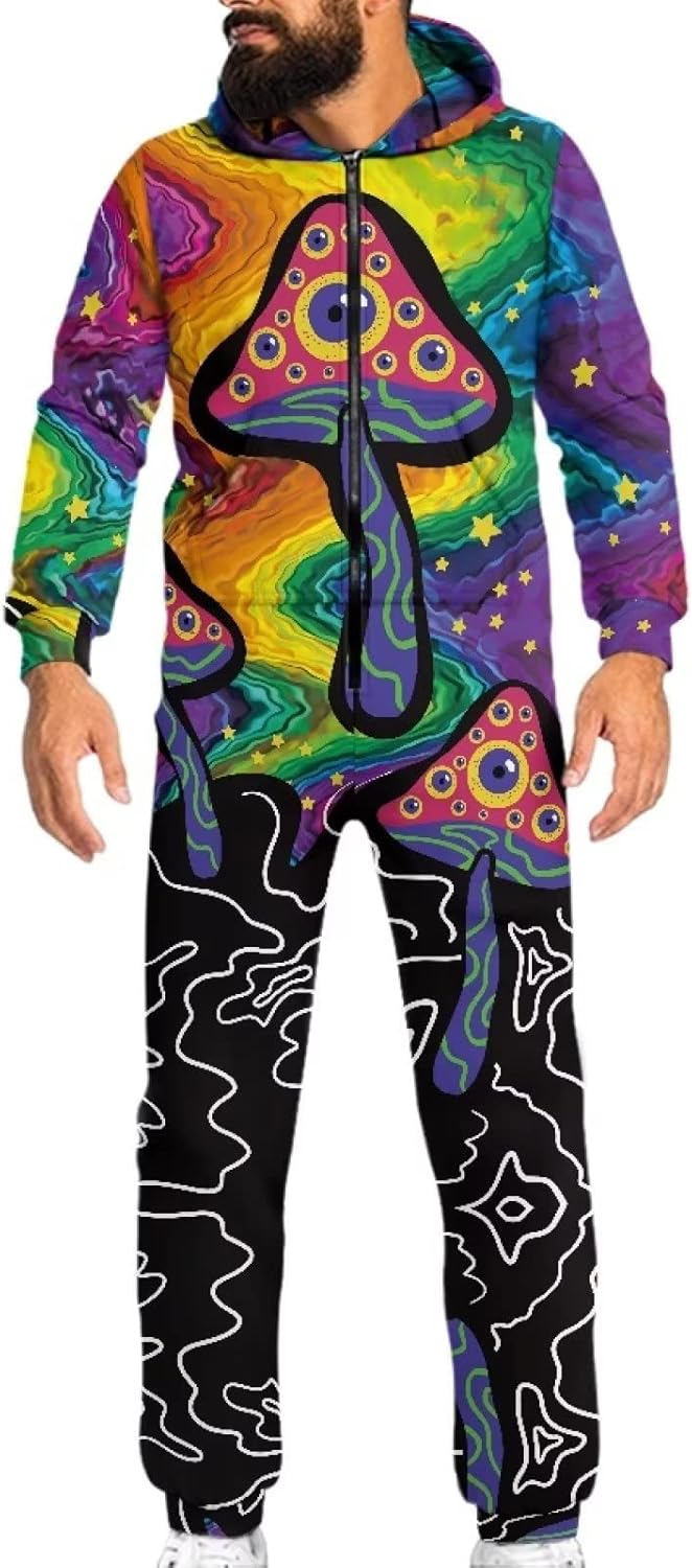 71Fg4w-AueL._AC_SL1500_.jpg Coloranimal Unisex Women Men Onesie Jumpsuit Fashion Novelty One Piece Pajama Set with Pocket Nightwear Romper Size S-4XL - Image 2