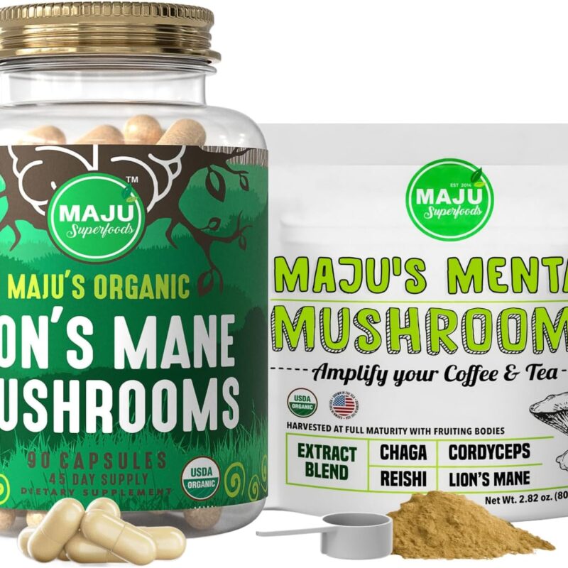Maju Superfoods Lion's Mane Capsules and Mental Mushrooms Powder Bundle
