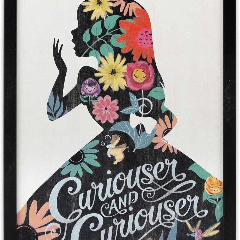 Disney Alice in Wonderland Curiouser and Curiouser Framed Wood Wall Decor - Floral Silhouette Alice Wall Art for Home Decorating
