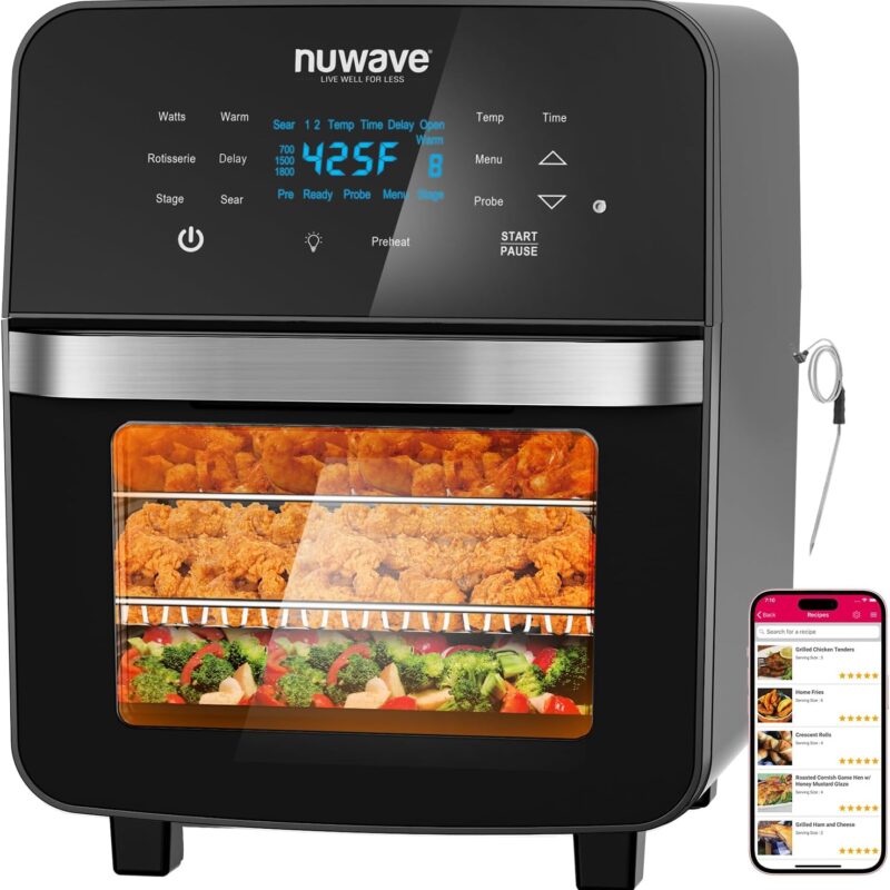 71KHacojIuL._AC_SL1500_.jpg Nuwave Brio 15.5Qt 10-IN-1 Air Fryer Rotisserie Oven, XL Family Size, Even & Crisp AirFry, Reheat, Roast, Dehydrate for Quick Meals, 50°-425°F Control, 100 Presets & 50 Memory, Dishwasher-Safe, 1800W