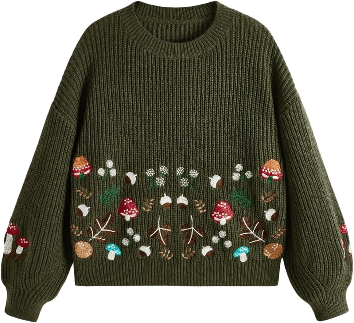 71KgDSSZVqL._AC_SL1500_.jpg SHENHE Women's Oversized Embroidered Mushroom Sweater Crewneck Chunky Knit Sweater Pullover
