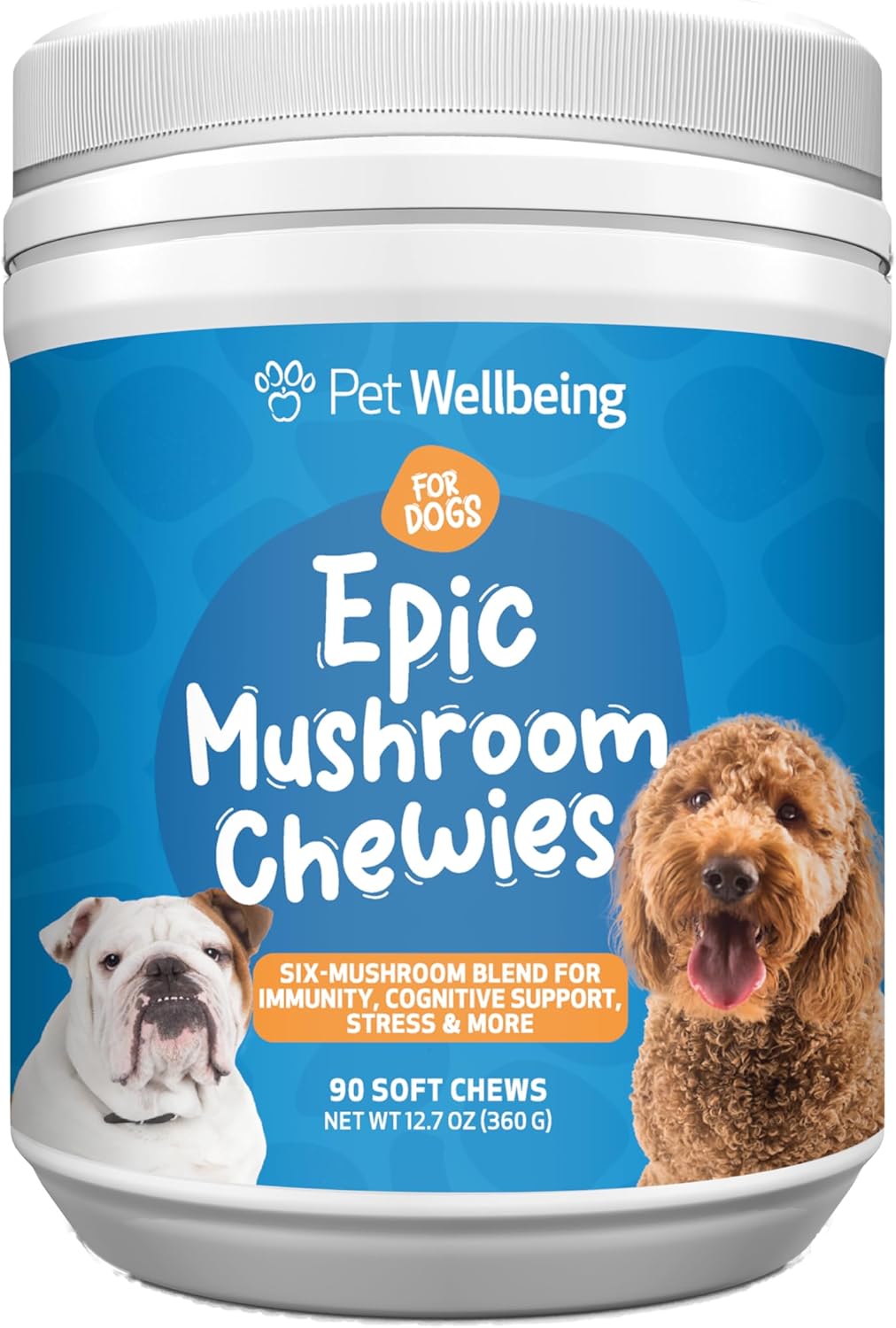 71Kjl9j0FL._AC_SL1500_.jpg Pet Wellbeing Epic Mushroom Chewies for Dogs - Immune Support, Cognitive Health, Adaptogenic Stress Support with Reishi, Chaga, Lion's Mane Functional Mushrooms - Veterinarian-Formulated 90 Soft Chews